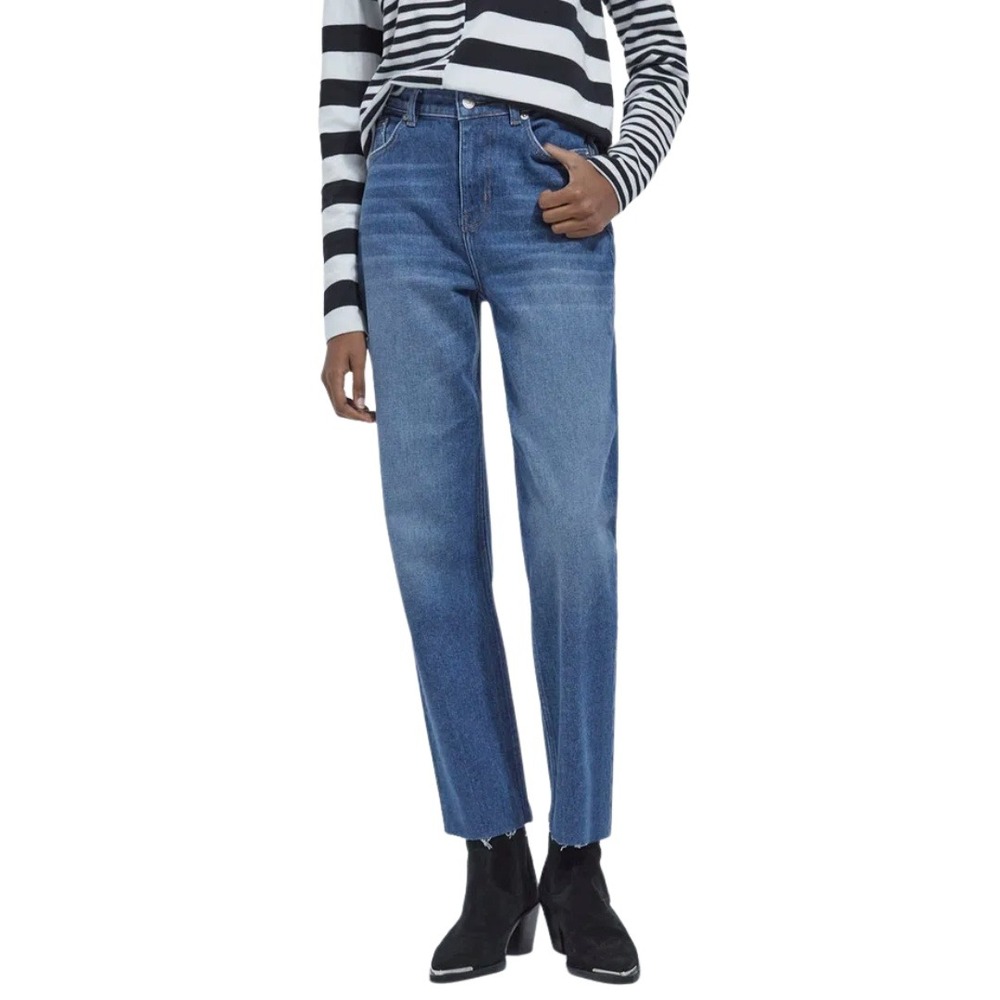 The Kooples Jeans Womens Size 24 Blue Wash Straight‎ Cropped Raw Hem Denim NWT